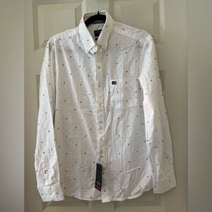 NWT Men’s Arrow Sport Slim Fit Printed Casual Shirt white w/ NY & oars images 40
